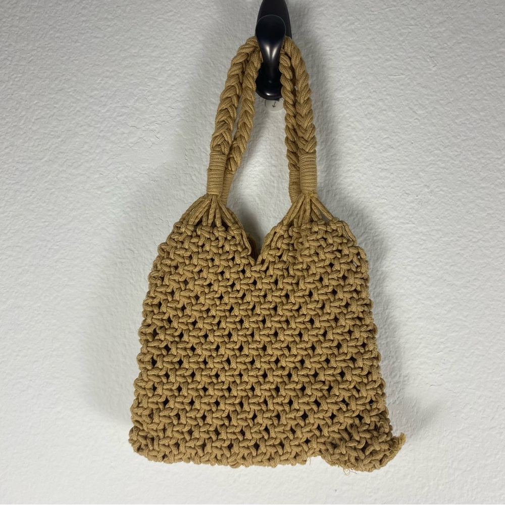 Handmade Small Handbag Crochet Knit Beige Neutral Beach Resort